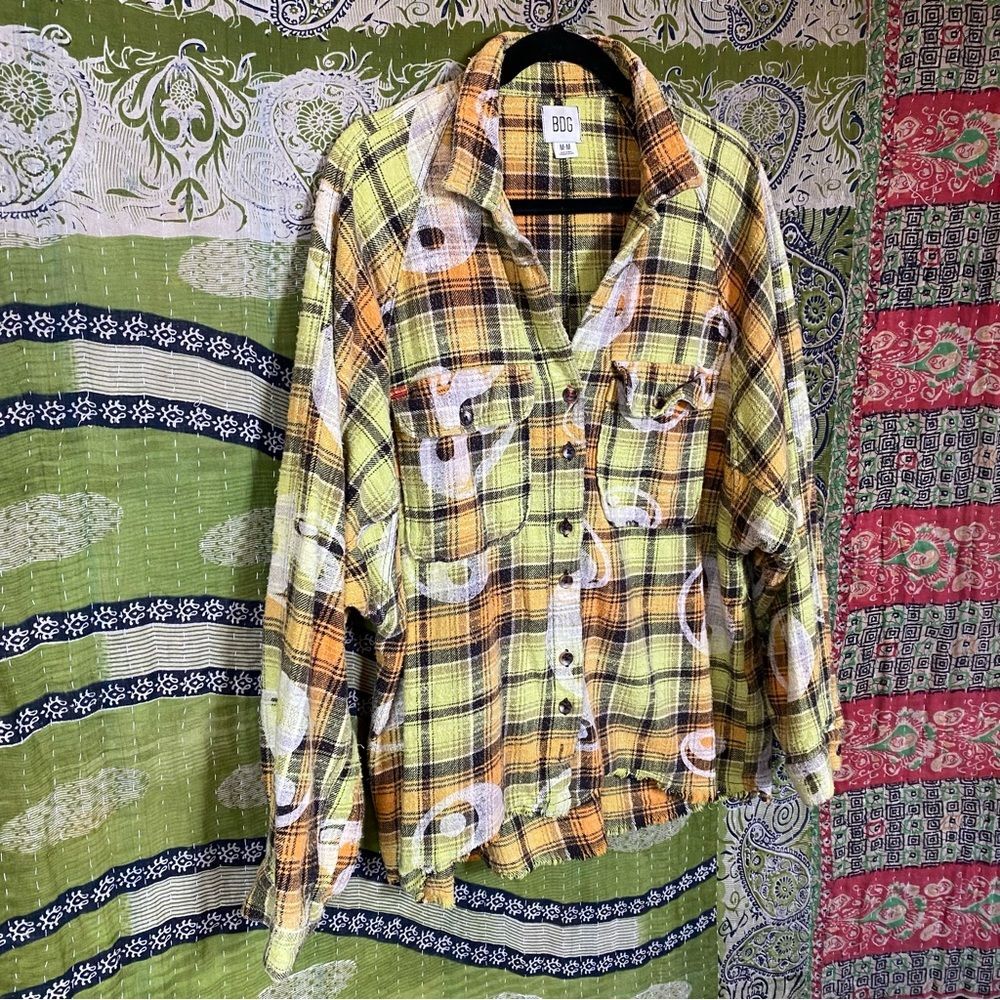 Urban Outfitters BDG Yellow/ Green Brody Check Print Flannel Top Size Medium - Picture 9 of 14